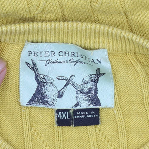 Peter Christian Men’s Yellow 4XL Cotton Cable Knit Jumper