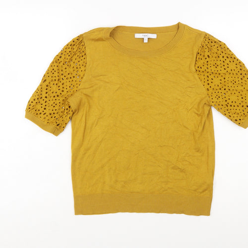 Next Women's Yellow Short Sleeve Puff Knit Jumper Size 12