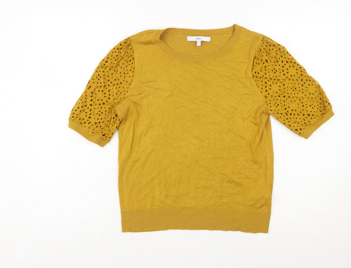 Next Women's Yellow Short Sleeve Puff Knit Jumper Size 12