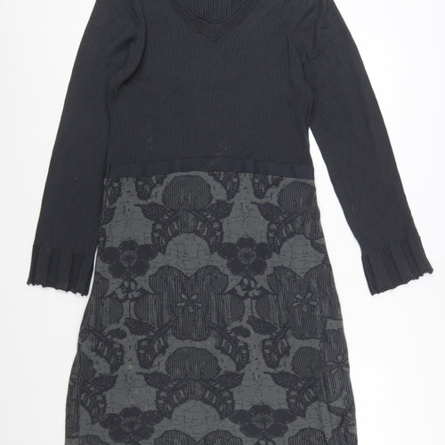 Marks and Spencer Per Una Women’s Black Knit Floral V-Neck Long Sleeve Dress Size 16