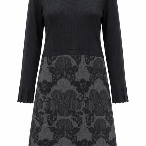 Marks and Spencer Per Una Women’s Black Knit Floral V-Neck Long Sleeve Dress Size 16