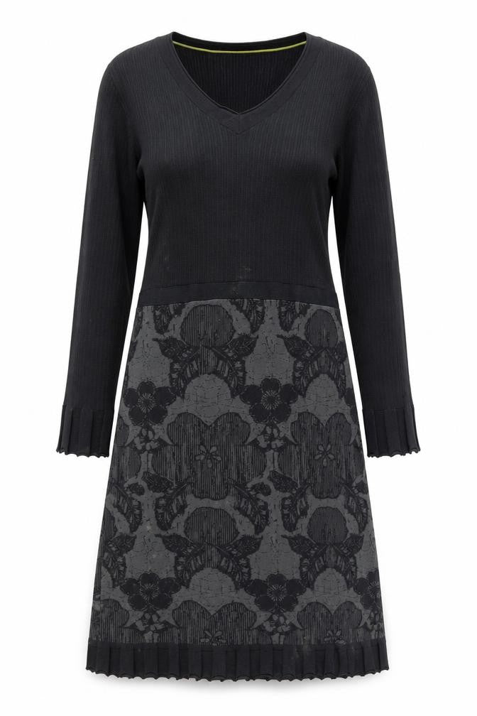 Marks and Spencer Per Una Women’s Black Knit Floral V-Neck Long Sleeve Dress Size 16