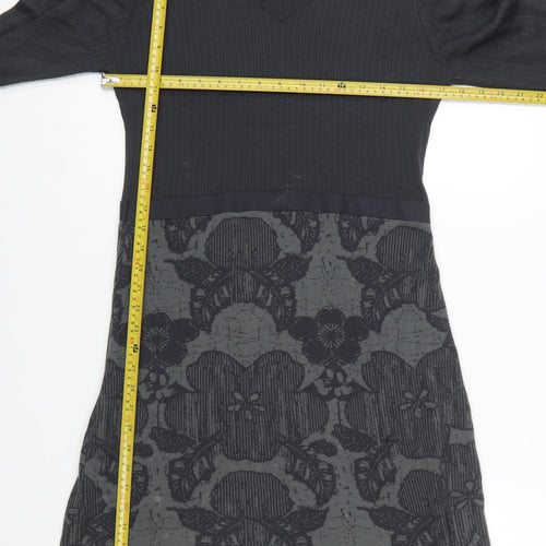 Marks and Spencer Per Una Women’s Black Knit Floral V-Neck Long Sleeve Dress Size 16