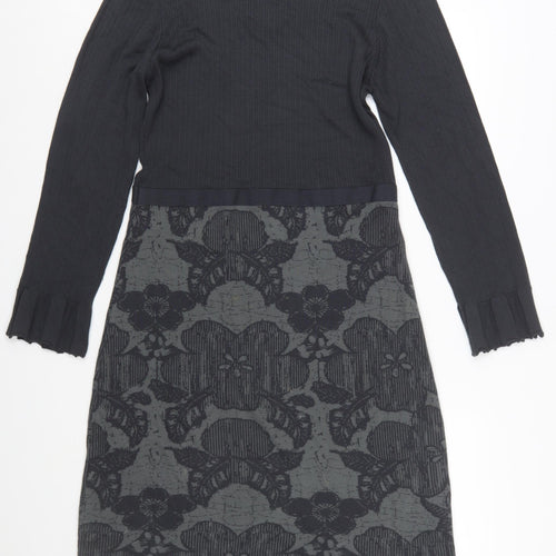 Marks and Spencer Per Una Women’s Black Knit Floral V-Neck Long Sleeve Dress Size 16