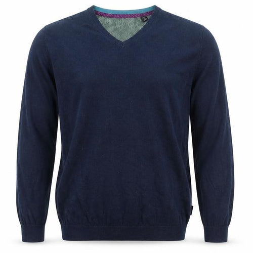 Ted Baker Men's Blue V-Neck Cotton Silk Blend Jumper M