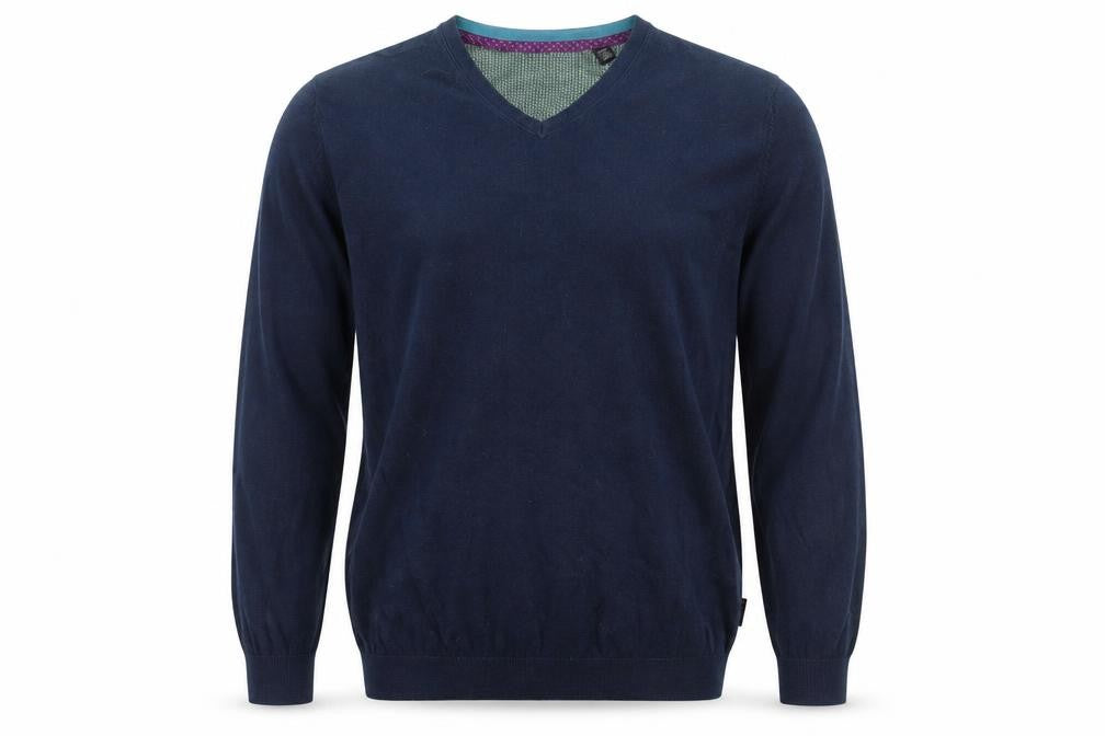 Ted Baker Men's Blue V-Neck Cotton Silk Blend Jumper M