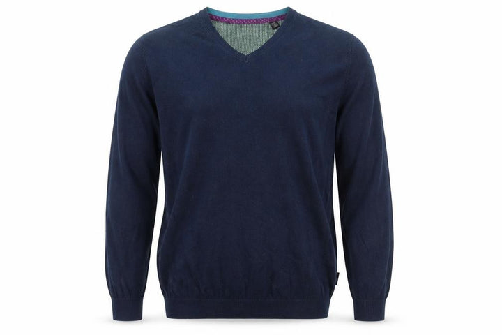 Ted Baker Men's Blue V-Neck Cotton Silk Blend Jumper M