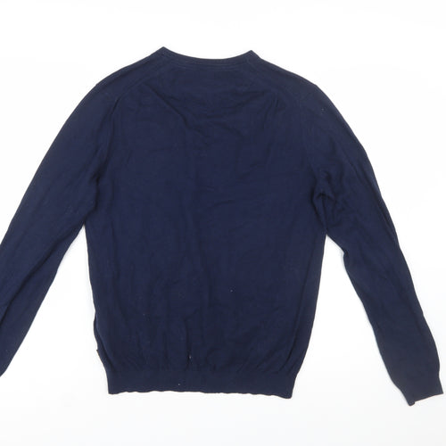 Ted Baker Men's Blue V-Neck Cotton Silk Blend Jumper M
