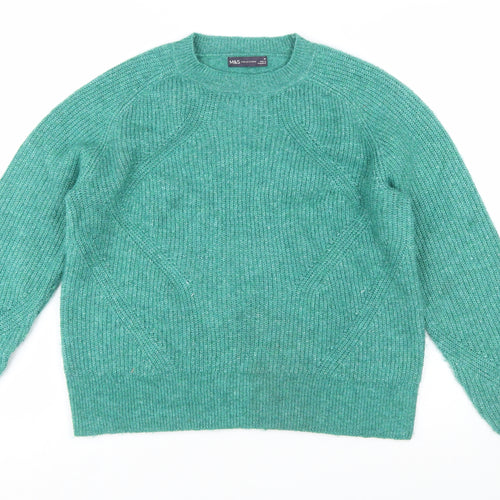 Marks and Spencer Women's Green Knit Crew Neck Jumper Size M