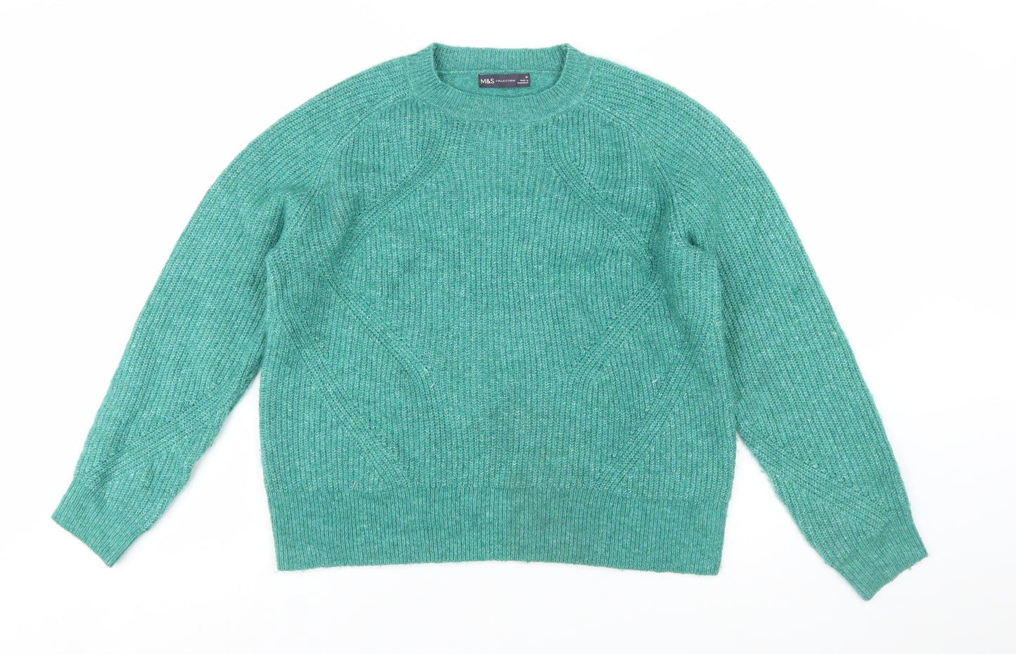 Marks and Spencer Women's Green Knit Crew Neck Jumper Size M