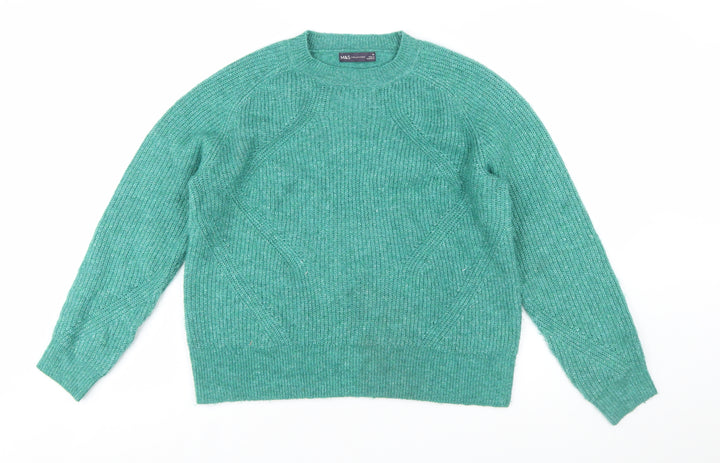 Marks and Spencer Women's Green Knit Crew Neck Jumper Size M
