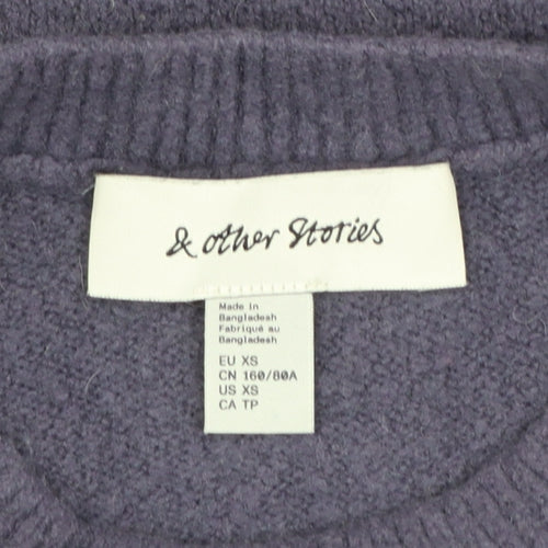 & Other Stories Women Purple XS Crew Neck Wool Blend Jumper