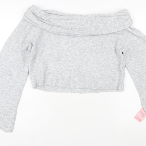 PrettyLittleThing Women Grey L Off Shoulder Knit Jumper