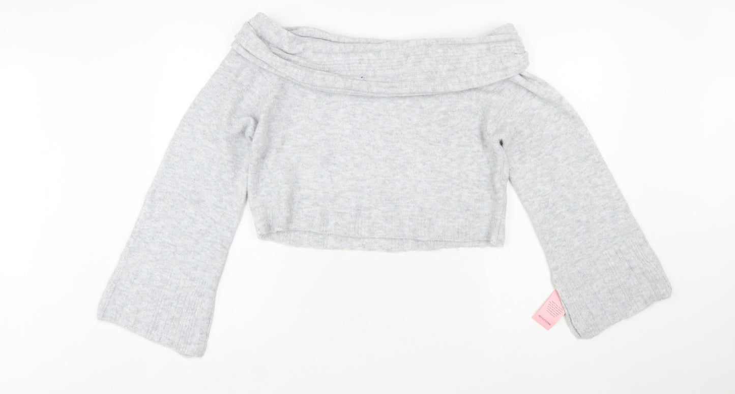 PrettyLittleThing Women Grey L Off Shoulder Knit Jumper