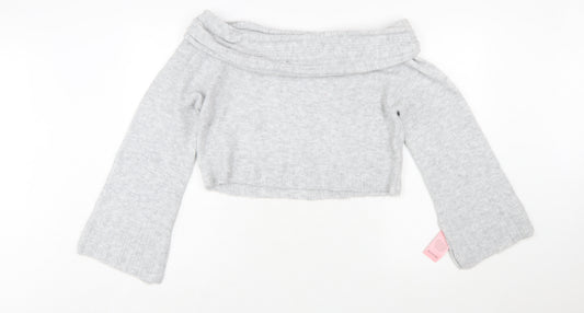 PrettyLittleThing Women Grey L Off Shoulder Knit Jumper
