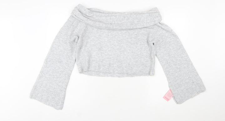 PrettyLittleThing Women Grey L Off Shoulder Knit Jumper