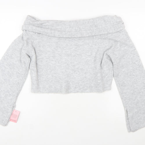 PrettyLittleThing Women Grey L Off Shoulder Knit Jumper