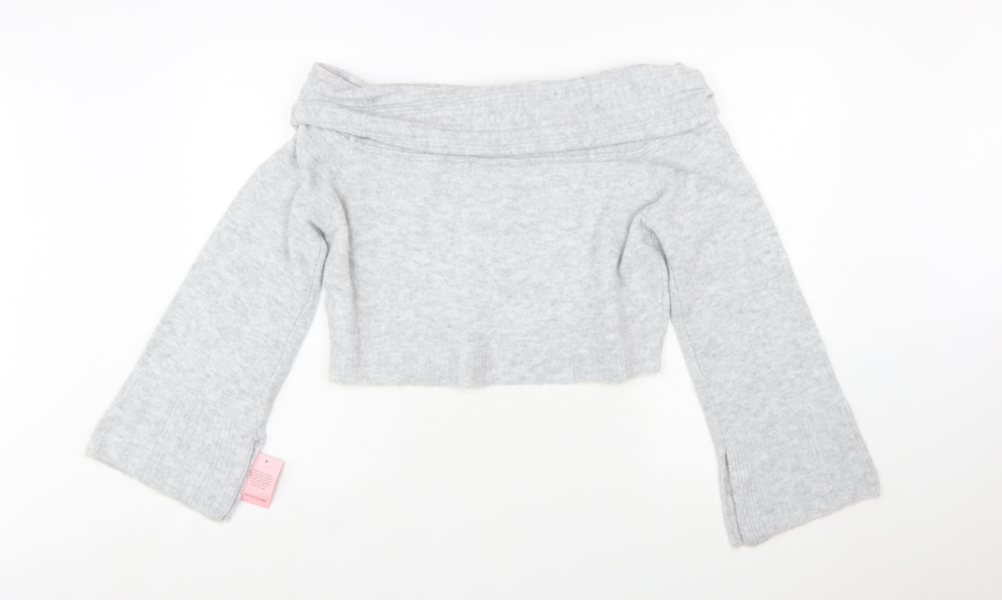 PrettyLittleThing Women Grey L Off Shoulder Knit Jumper