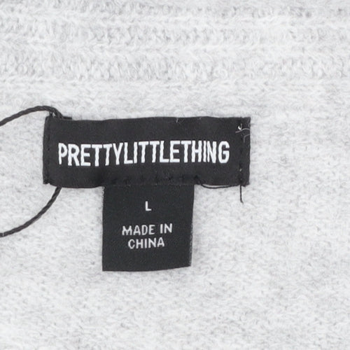 PrettyLittleThing Women Grey L Off Shoulder Knit Jumper