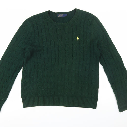 Polo Ralph Lauren Men's Green Cable-Knit Cotton Jumper L