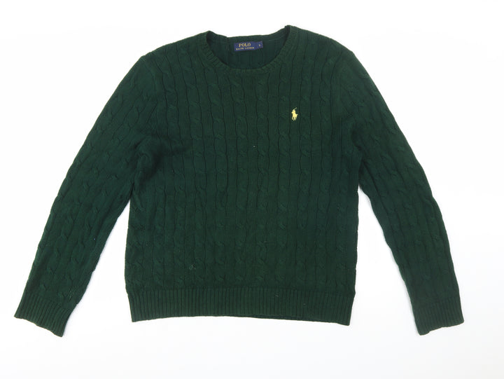 Polo Ralph Lauren Men's Green Cable-Knit Cotton Jumper L