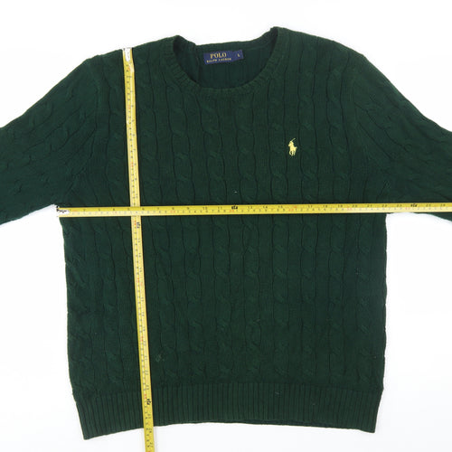 Polo Ralph Lauren Men's Green Cable-Knit Cotton Jumper L
