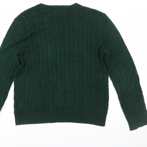 Polo Ralph Lauren Men's Green Cable-Knit Cotton Jumper L