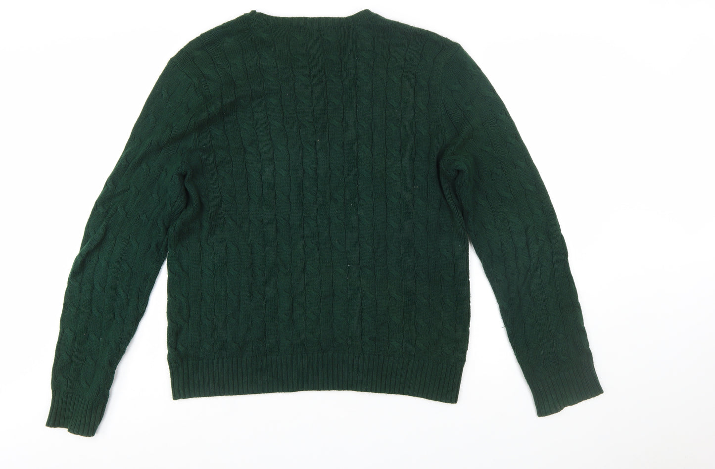 Polo Ralph Lauren Men's Green Cable-Knit Cotton Jumper L