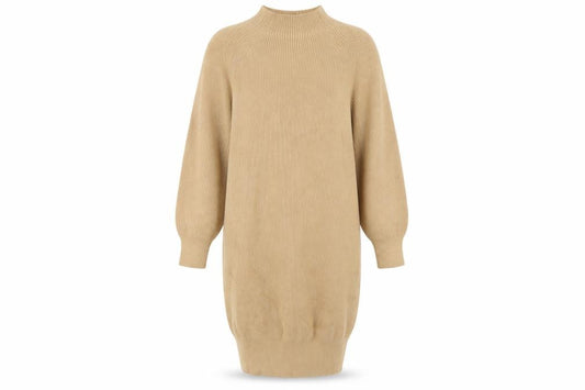 Front view of Phase Eight Women Beige XS Knit Jumper Dress High Neck