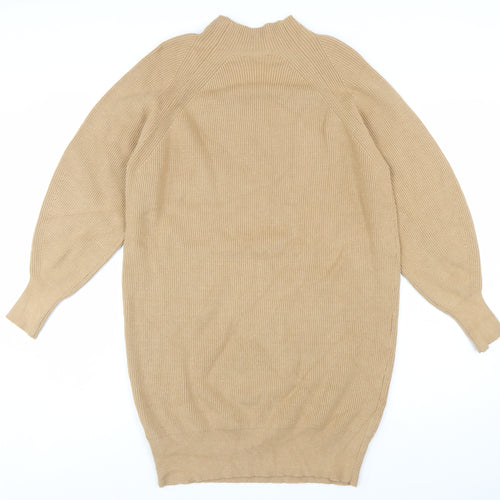 Phase Eight Women Beige XS Knit Jumper Dress High Neck