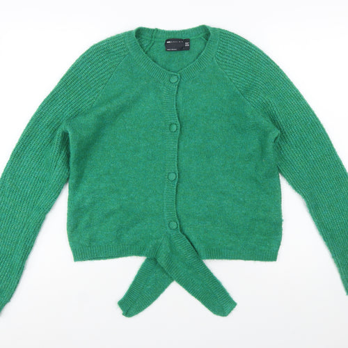ASOS DESIGN Women Green Size 10 Crew Neck Button Front Cardigan