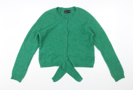 ASOS DESIGN Women Green Size 10 Crew Neck Button Front Cardigan