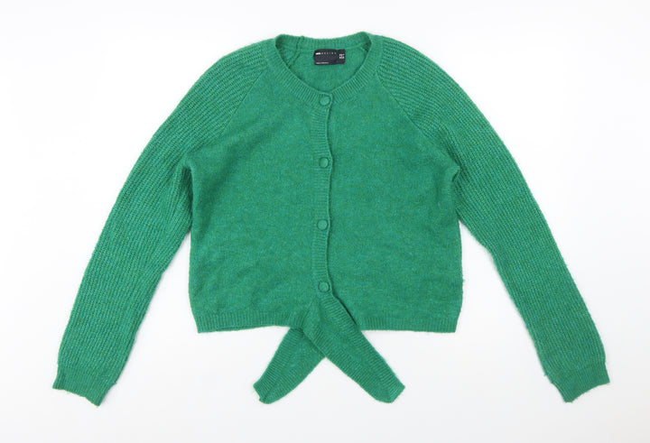 ASOS DESIGN Women Green Size 10 Crew Neck Button Front Cardigan