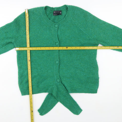 ASOS DESIGN Women Green Size 10 Crew Neck Button Front Cardigan