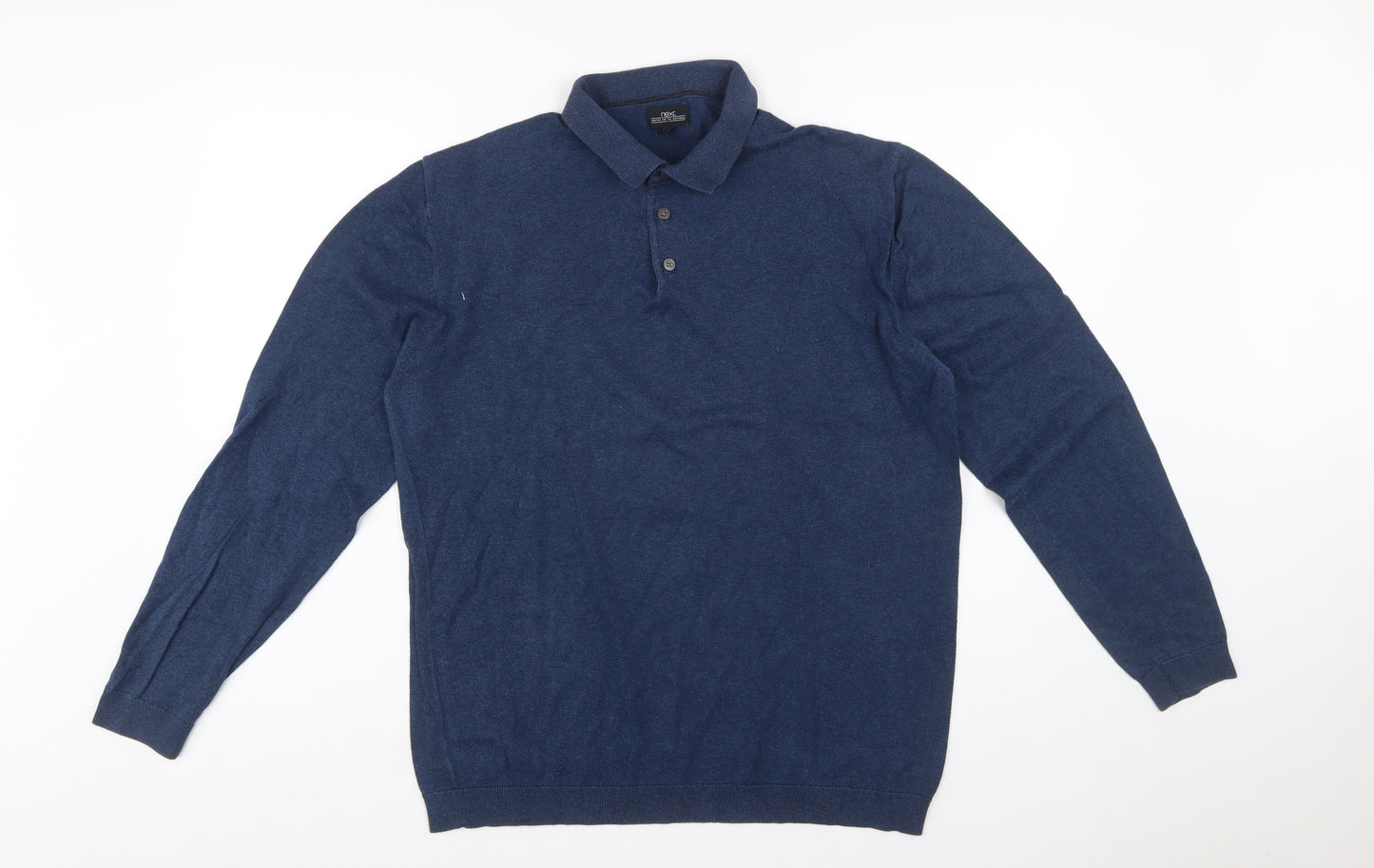 Next Men Blue Collared Henley Cotton Jumper L Long Sleeve Knit
