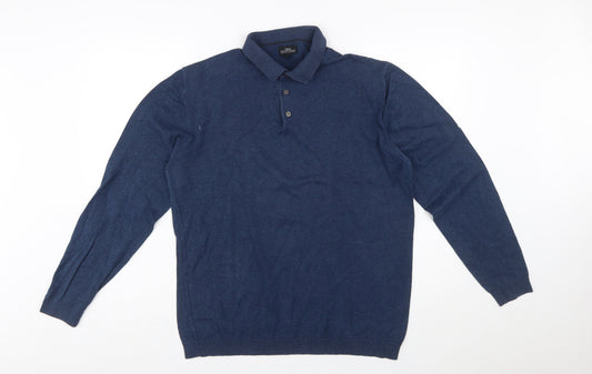Next Men Blue Collared Henley Cotton Jumper L Long Sleeve Knit