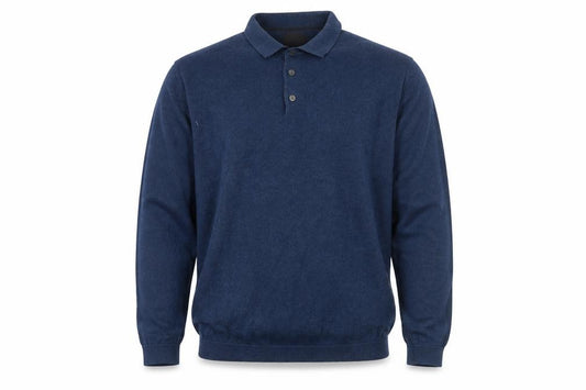Front view of Next Men Blue Collared Henley Cotton Jumper L Long Sleeve Knit