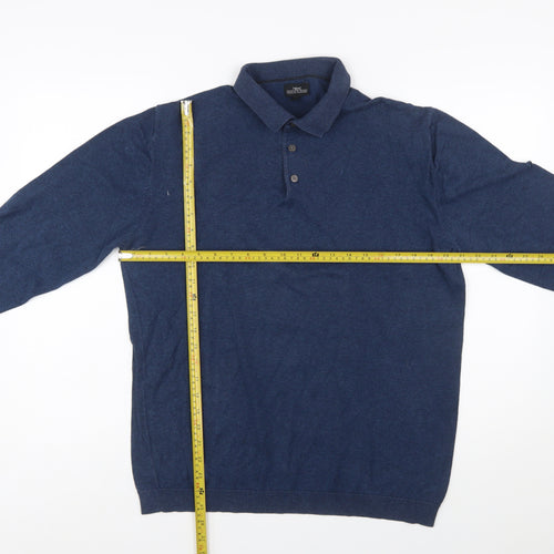 Next Men Blue Collared Henley Cotton Jumper L Long Sleeve Knit