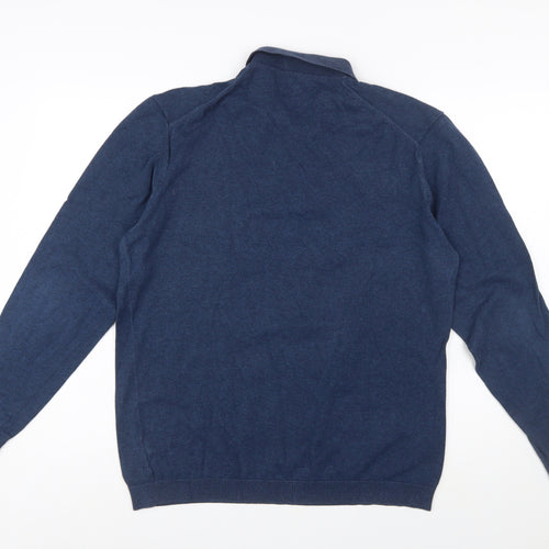 Next Men Blue Collared Henley Cotton Jumper L Long Sleeve Knit
