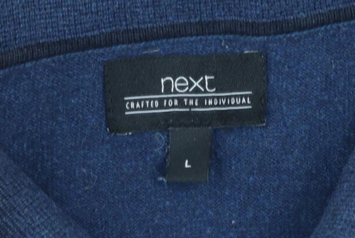 Next Men Blue Collared Henley Cotton Jumper L Long Sleeve Knit