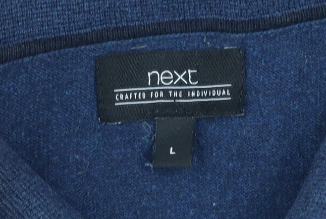 Next Men Blue Collared Henley Cotton Jumper L Long Sleeve Knit