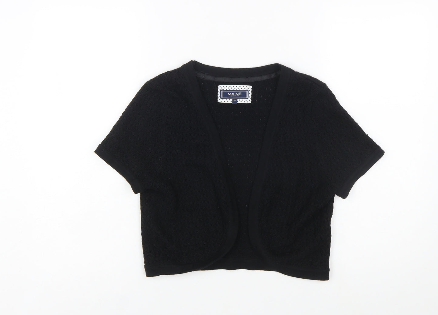 Maine New England Women's Black Cotton Short Sleeve Cardigan Size 10