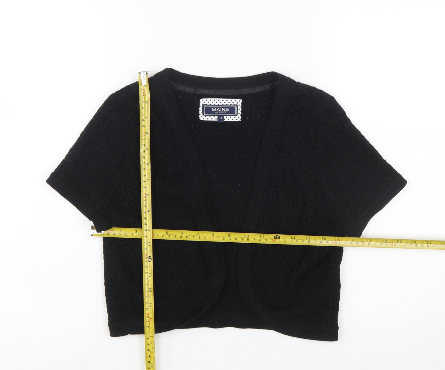 Maine New England Women's Black Cotton Short Sleeve Cardigan Size 10