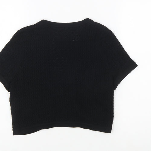 Maine New England Women's Black Cotton Short Sleeve Cardigan Size 10