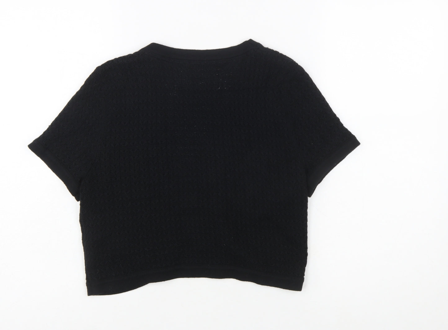Maine New England Women's Black Cotton Short Sleeve Cardigan Size 10