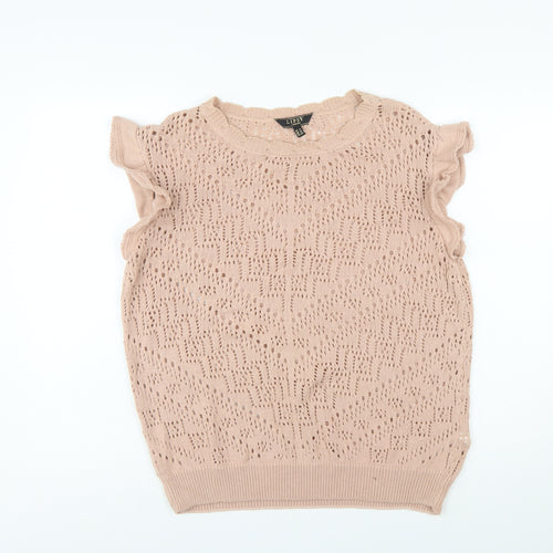 Lipsy Women’s Beige Open-Knit Ruffle Sleeveless Jumper UK 16