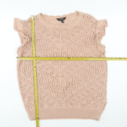 Lipsy Women’s Beige Open-Knit Ruffle Sleeveless Jumper UK 16
