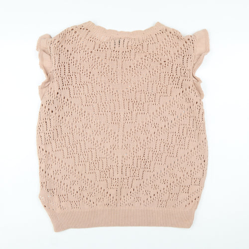 Lipsy Women’s Beige Open-Knit Ruffle Sleeveless Jumper UK 16