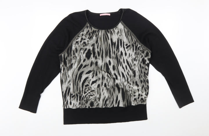 Basler Women Black Animal Print Pullover Jumper Size 16