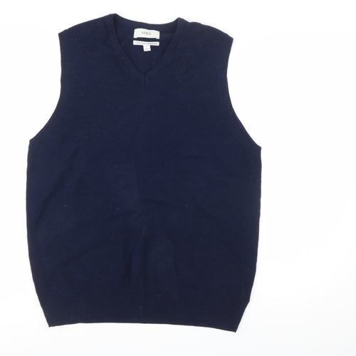 Marks and Spencer Men's Blue Wool V-Neck Sleeveless Vest Jumper M